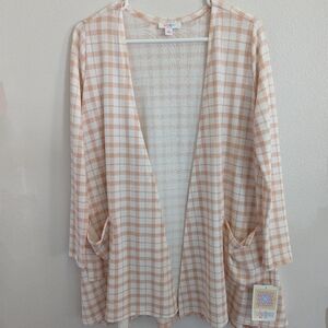 Lularoe Caroline Cardigan Peach and White Plaid Small NWT
